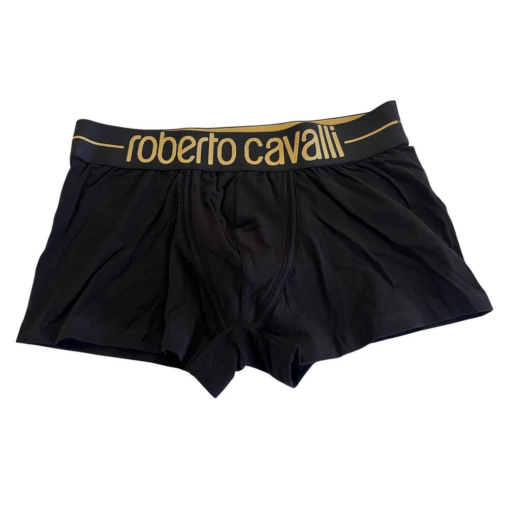 ROBERTO CAVALLI Mens Black Gold Logo Boxer Briefs Underwear NIB IT48/Small